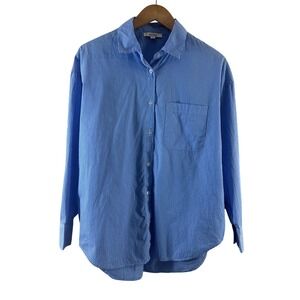 Edited by Remi Bader Blue White Striped Cotton Button Down Shirt XS Oversized